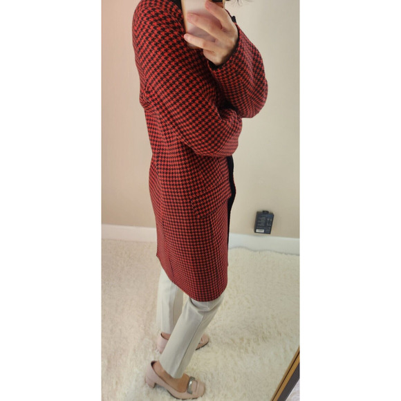 Veronica Beard Senna Houndstooth Wool & Cashmere Coat Size US4 Red Black #1J474 - Picture 4 of 12